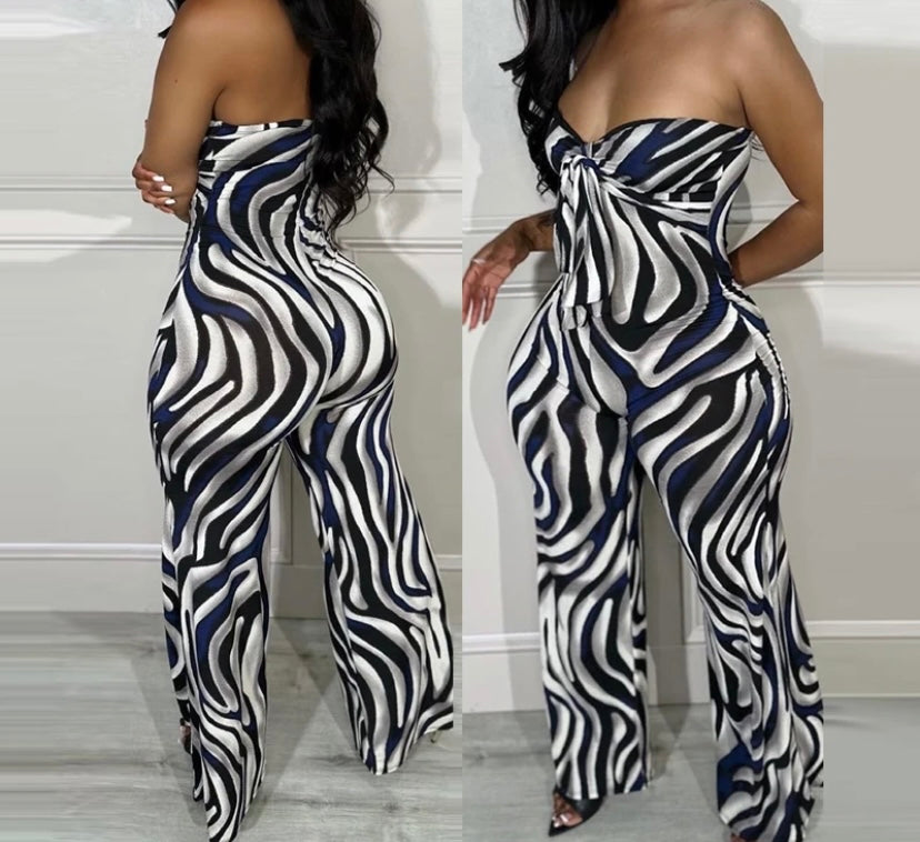 Women Sexy Strapless Printed Fashion Jumpsuit