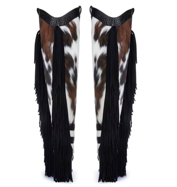 Women Fashion Fringe Buckled Knee High Western Boots