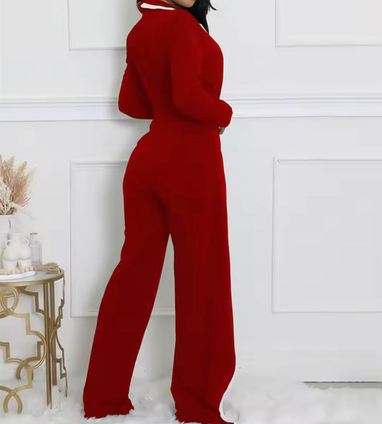 Women Fashion V-Neck Striped Full Sleeve Jumpsuit