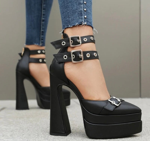 Women Fashion Buckled Platform Ankle Strap High Heels