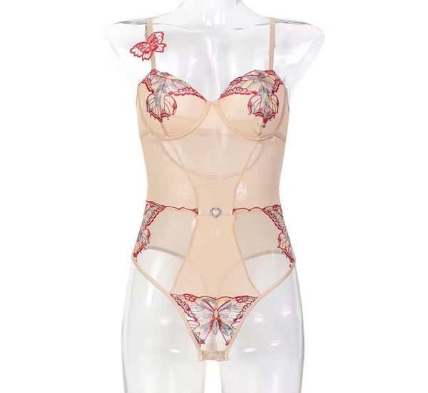 Women Sexy Sleeveless Butterfly Mesh Bodysuit Lingerie