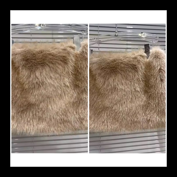 Women Fashion Color Faux Fur Skirt