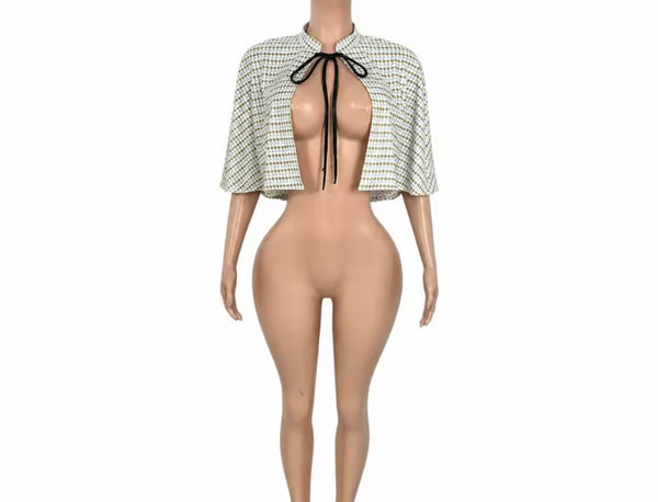 Women PU Patchwork Printed Bodysuit Shawl Set