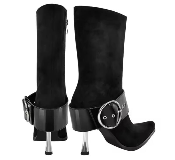 Women Fashion Leopard Suede PU Buckled Ankle Boots