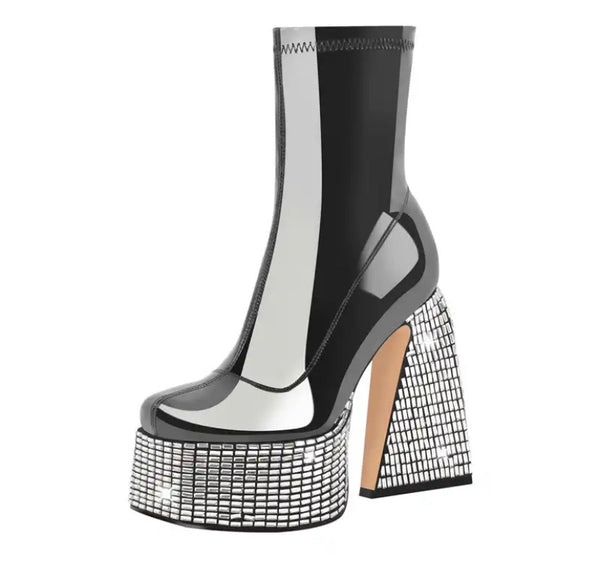 Women Bling Platform Patent Leather Fashion Ankle Boots