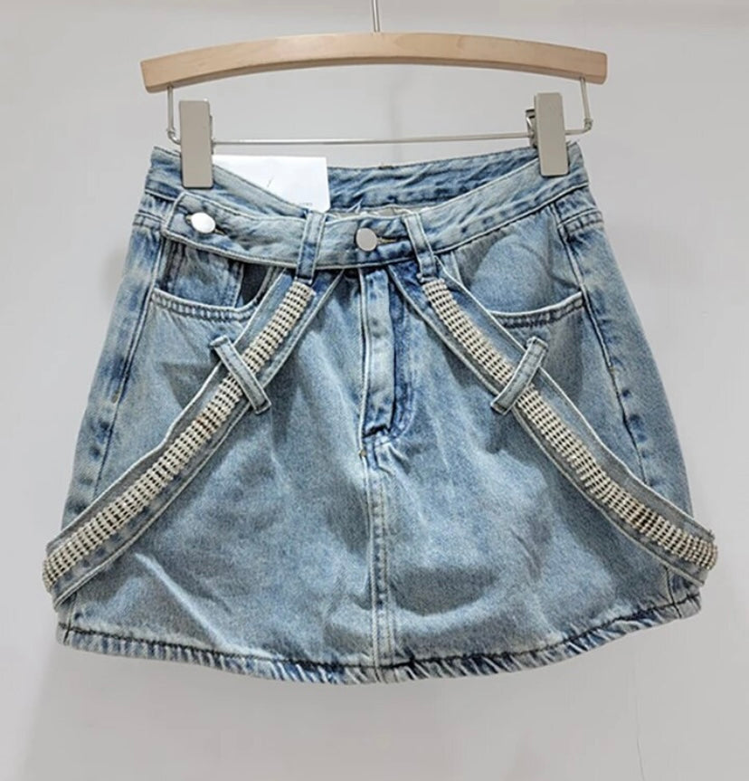 Women Color Fashion Denim Short Skirt