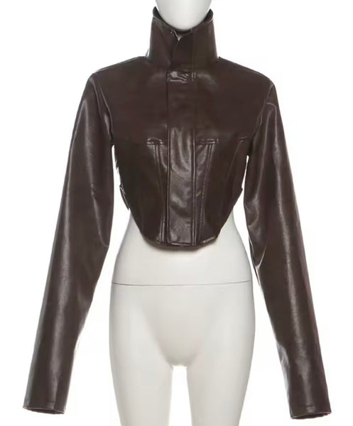 Women Brown Fashion Faux Leather Jacket