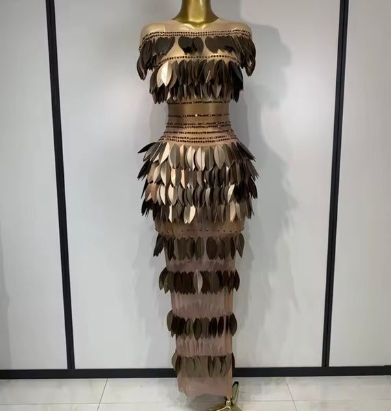 Women Sexy Sleeveless Sequins Rhinestone Mesh Maxi Dress