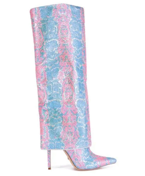 Women Fashion Color Patchwork Animal Print Knee High Boots