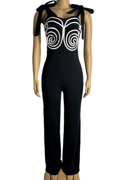 Women Tie Up Sleeveless Printed Fashion Jumpsuit