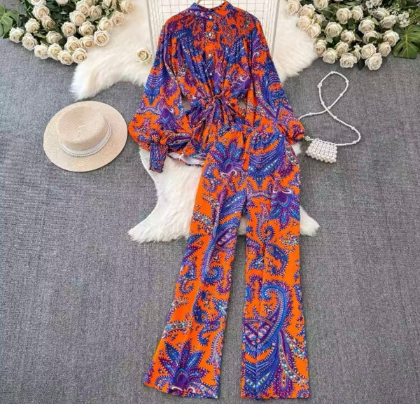 Women Fashion Printed Full Sleeve Two Piece Pant Set