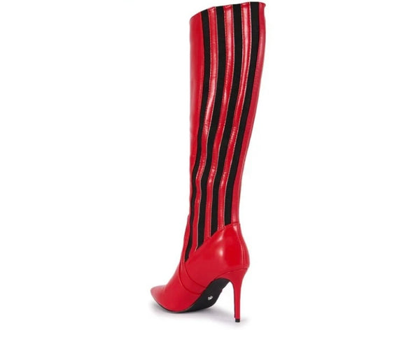 Women Fashion Red Striped Knee High Boots