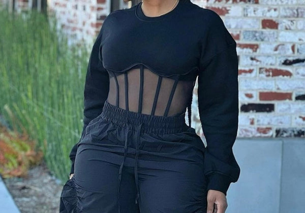 Women Mesh Patchwork Fashion Full Sleeve Top