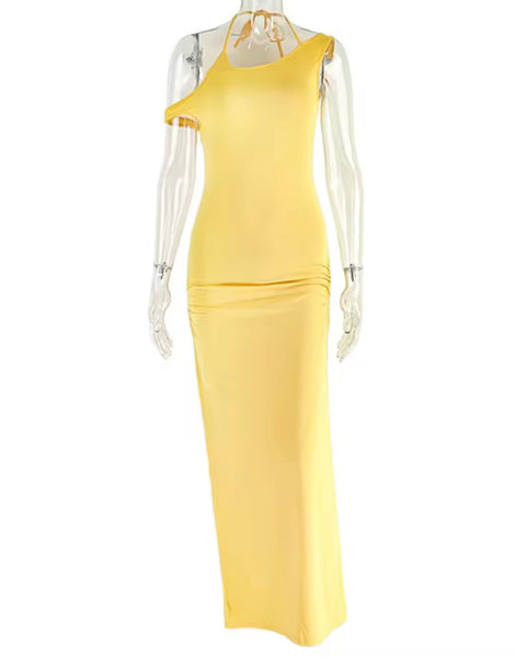 Women Sexy Solid Color Halter Sleeveless Maxi Dress