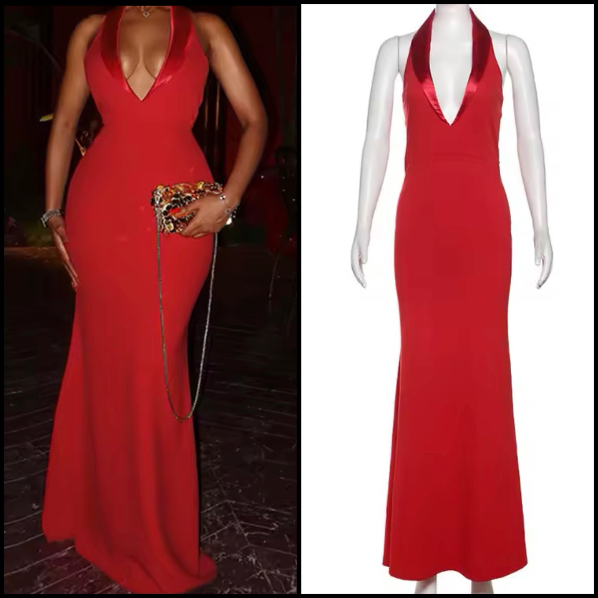 Women Red Sexy Halter Sleeveless Maxi Dress