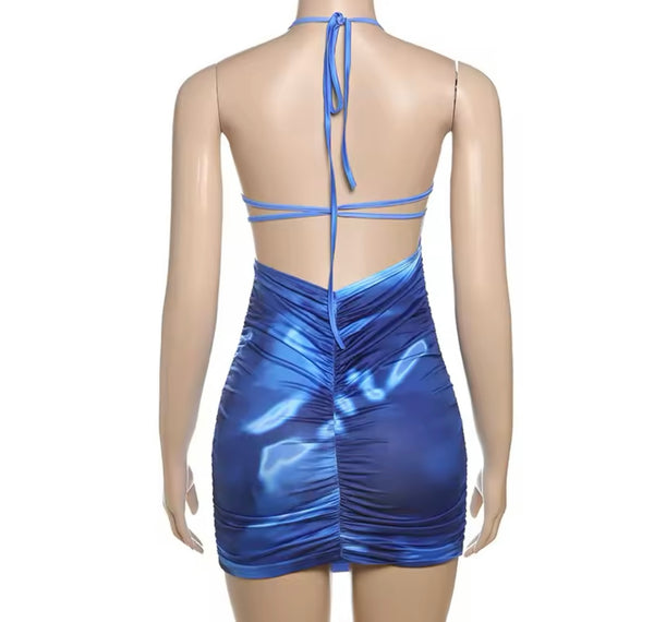 Women Sexy Halter Sleeveless Color Printed Dress