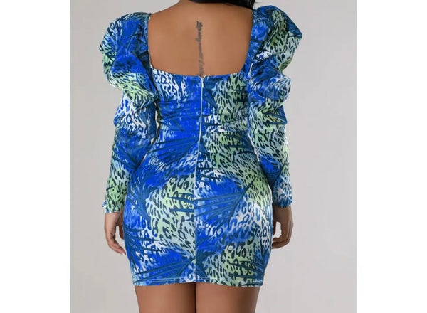 Women Sexy Multicolored Print Full Sleeve Dress