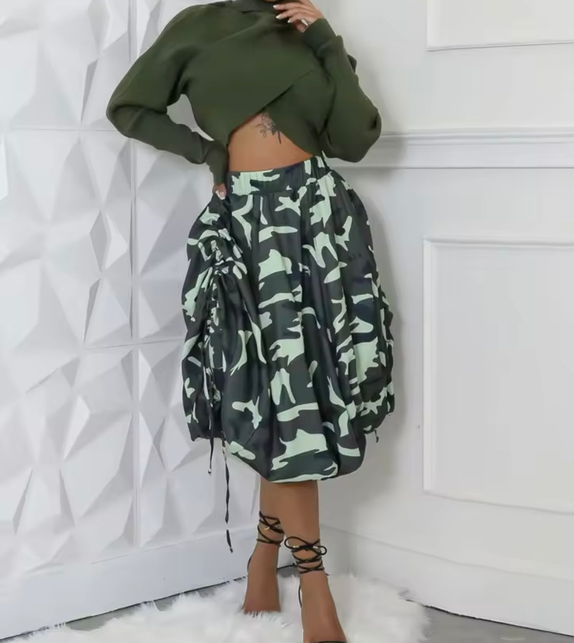 Women Printed Drawstring Fashion Skirt