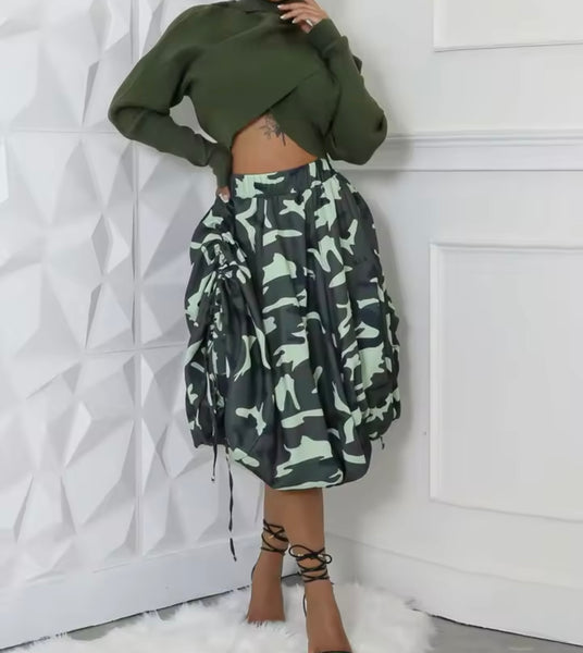 Women Printed Drawstring Fashion Skirt