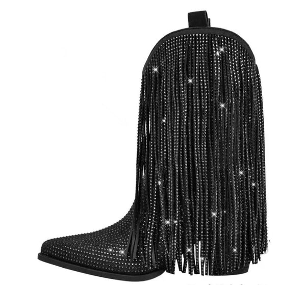 Women Fashion Bling Tassel Western Boots
