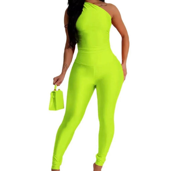 Women Sexy Solid Color One Shoulder Sleeveless Jumpsuit