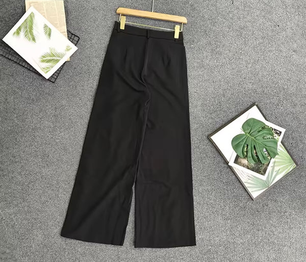 Women Black One Shoulder Blazer Fashion Two Piece Wrap Pant Set