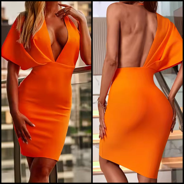 Women Orange Sexy One Shoulder Dress