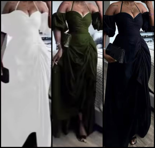 Women Sexy Off The Shoulder Short Sleeve Ruched Maxi Dress