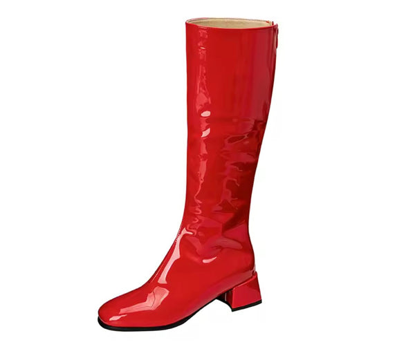 Women Color Patent Leather Fashion Flat Knee High Boots