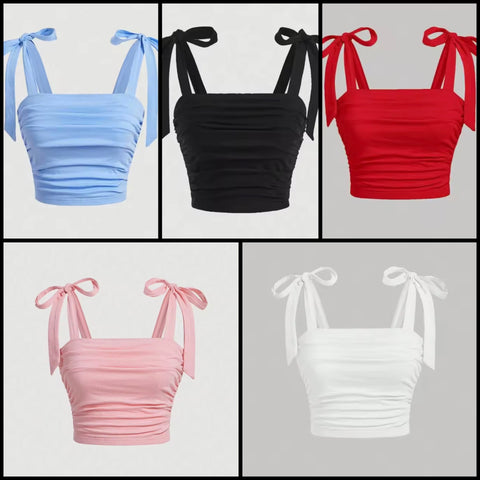 Women Color Tie Up Sleeveless Fashion Crop Top