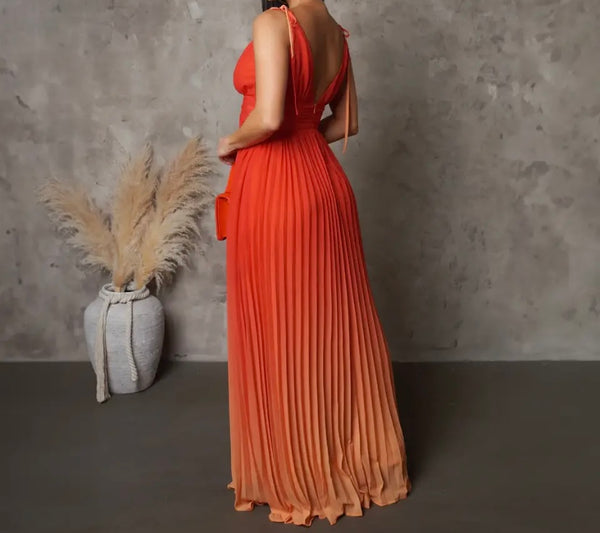 Women Sexy Sleeveless Gradient Pleated Maxi Dress