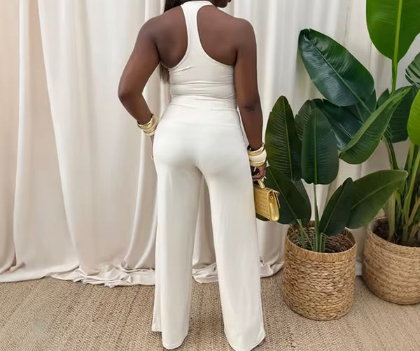 Women Sexy Halter Sleeveless Ruched Jumpsuit