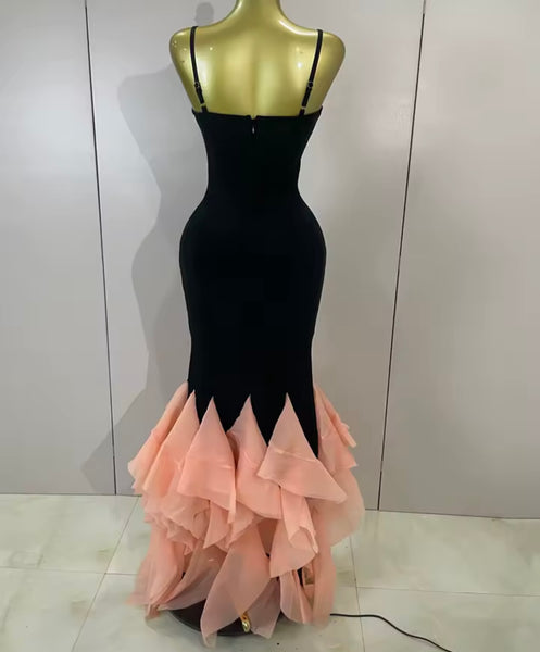 Women Sexy Sleeveless Black Color Ruffled Maxi Dress