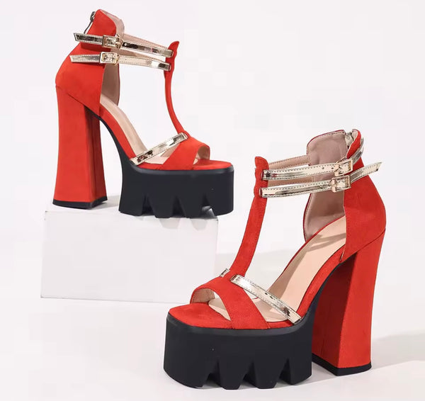 Women Fashion Suede Open Toe Platform Ankle Strap Sandals