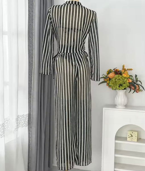 Women Sexy Color Striped Bikini Cover Up Set
