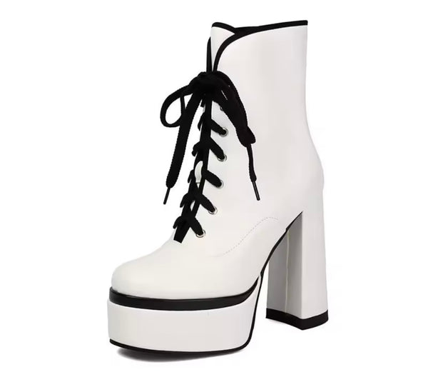 Women Fashion Color Patchwork Lace Up Platform High Heel Ankle Boots