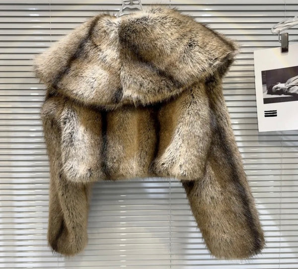 Women Fashion Faux Fur Crop Jacket