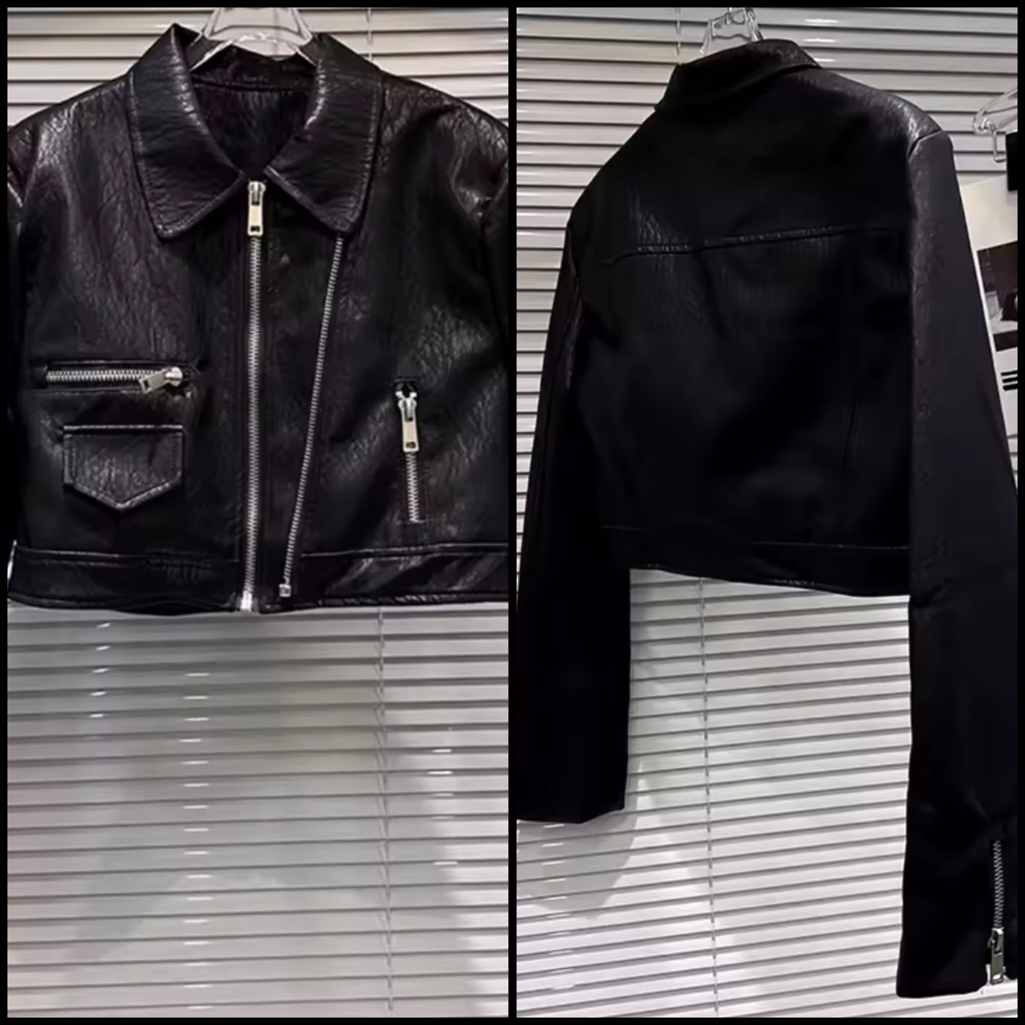 Women Black Zip Up Fashion Faux Leather Jacket