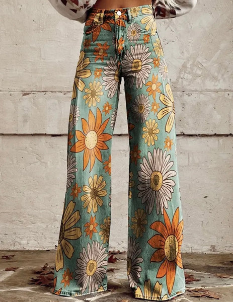 Women Color Print Fashion Wide Leg Pants