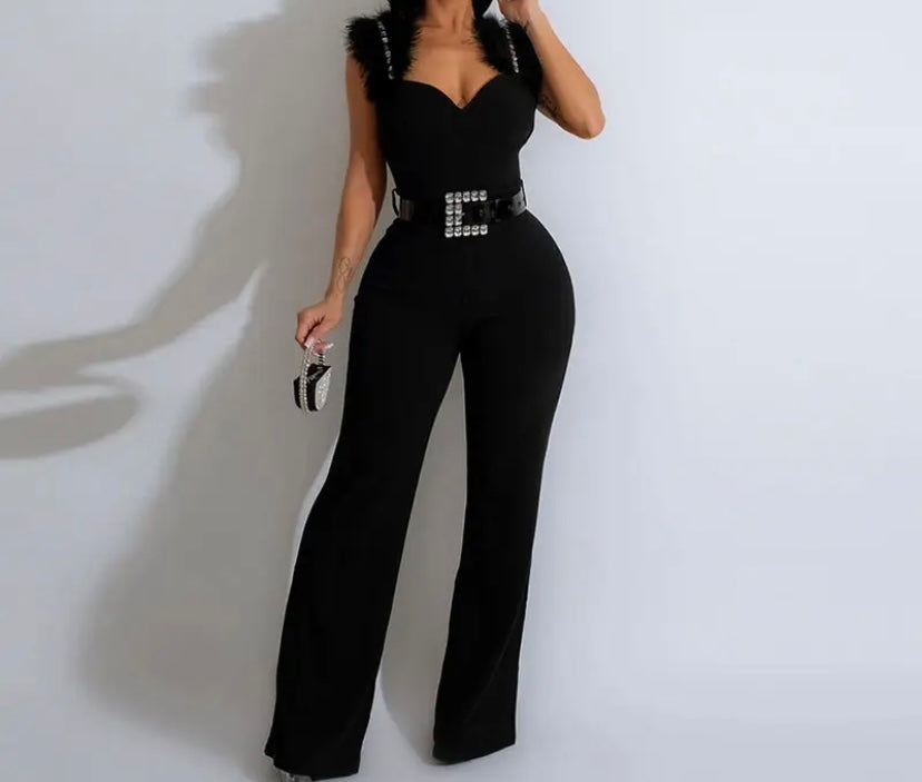 Women Sexy Ruffled Sleeveless Belted Jumpsuit
