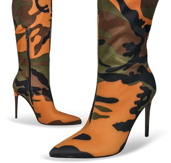 Women Color Camouflage Pocket Over The Knee Boots