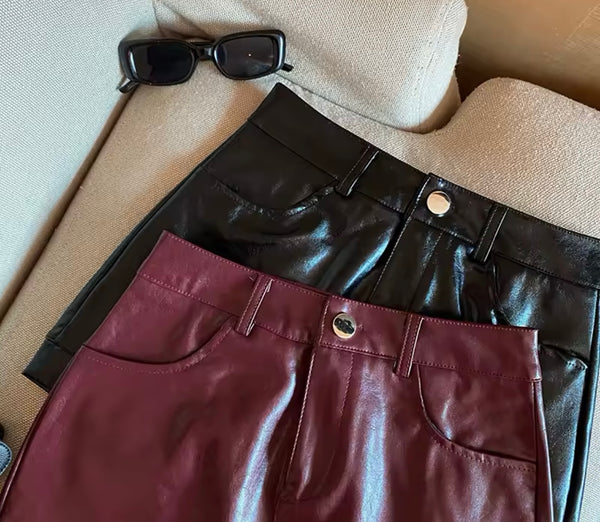 Women Sexy Fashion Color Faux Leather Skirt