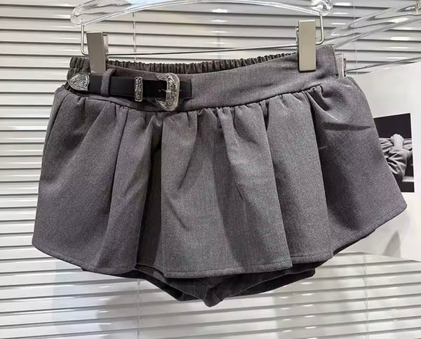 Women Button Up Strapless Sexy Two Piece Gray Skirt Set