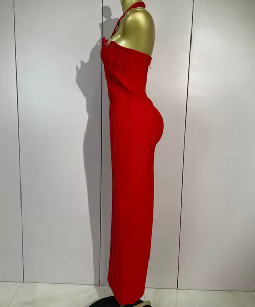 Women Sexy Halter Sleeveless Beaded Maxi Dress
