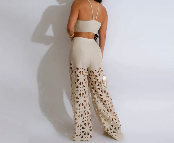 Women Sexy Sleeveless Cut Out Two Piece Pant Set