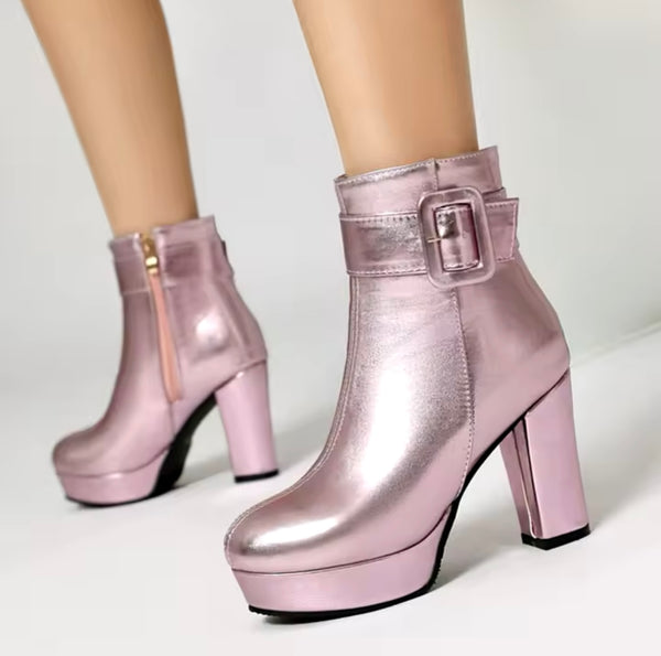 Women Fashion Metallic Platform Ankle Boots