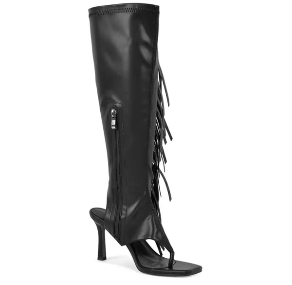 Women Fashion Open Toe Fringe Tassel Knee High Boots