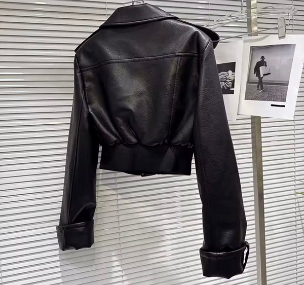 Women Black Faux Leather Fashion Jacket