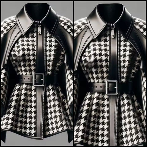 Women Fashion B&W Buckled Houndstooth Jacket