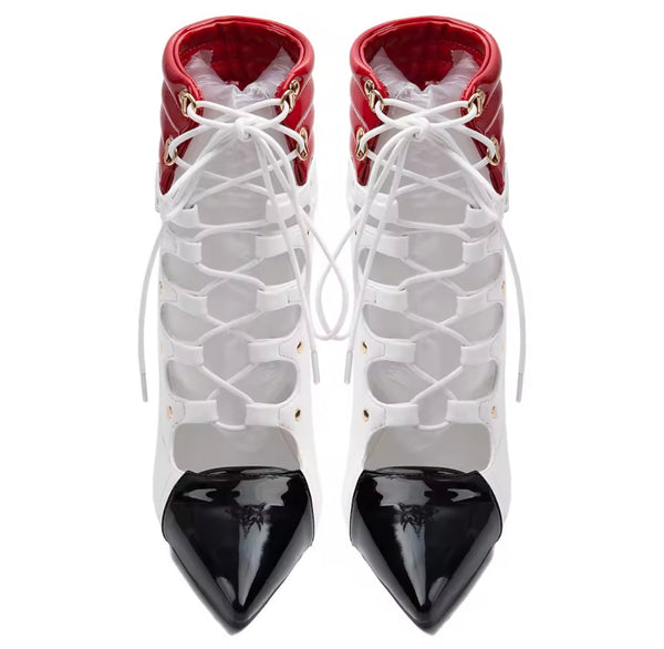 Women Fashion Color Patchwork Patent Leather Ankle Boots